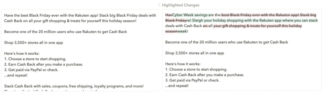 Rakuten Black Friday long description changes