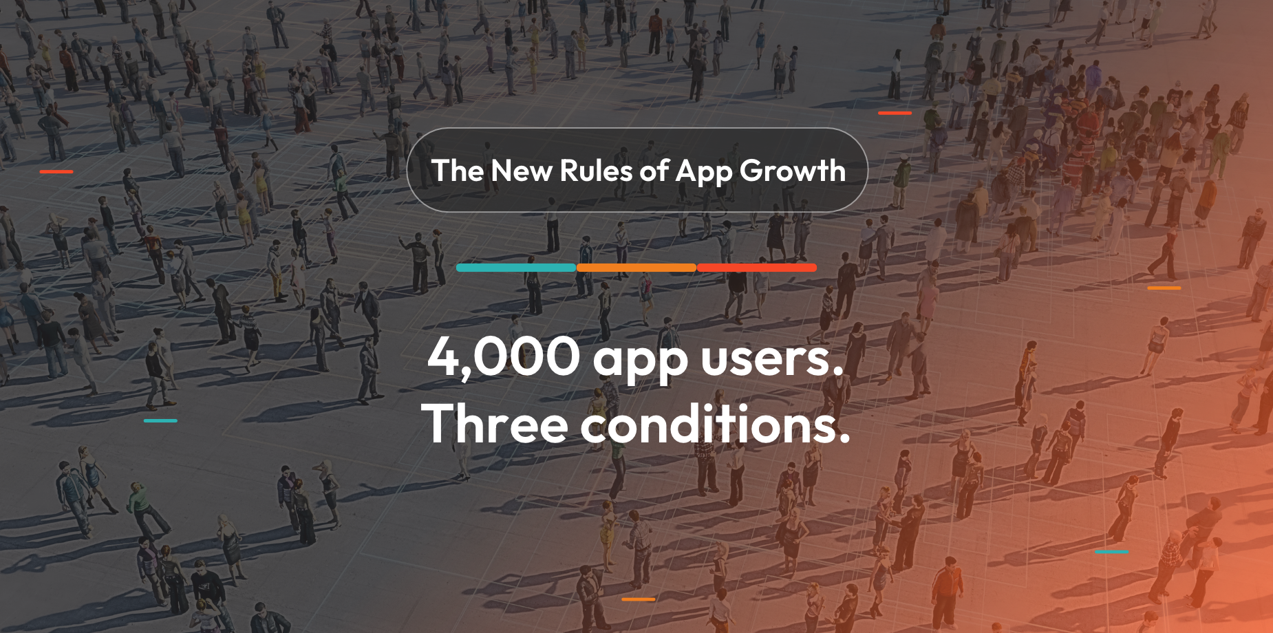 Generated image of people in background with a grandient overlay from black into orange and words written on top 'The New Rules of App Growth'